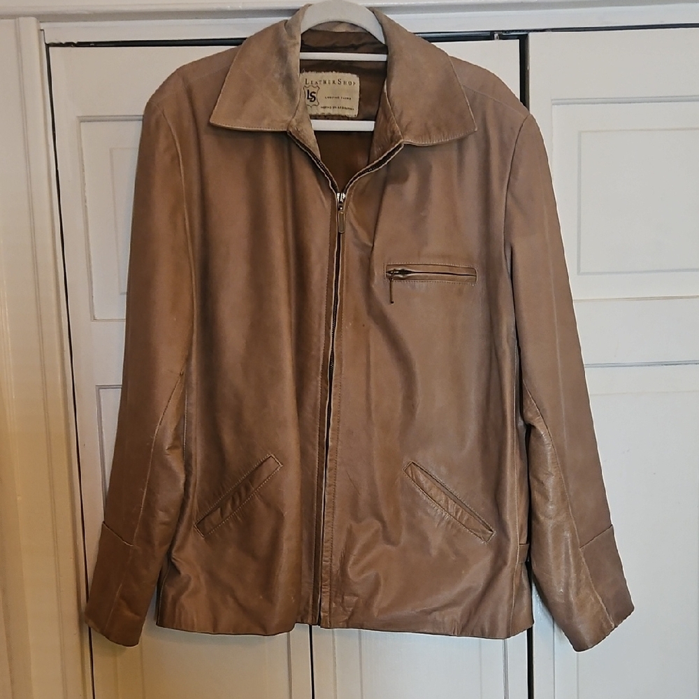 Leather Shop (Size xL?) Tan Real Leather Jacket (Flaws)